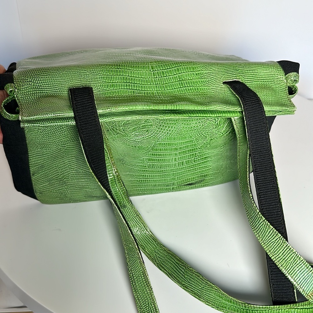 ITALY CROCODILE LEATHER green & black canvas one of a kind long straps - Picture 17 of 17